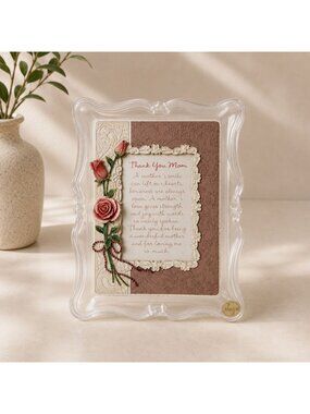Thank You Mom Musical Frame Inspiration Rose Floral VTG Wind Beneath My Wings